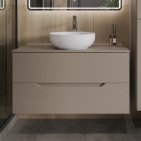 Тумба с раковиной Orange Line 100 подвесная, 2 ящика, матовый латте с раковиной B07-420W