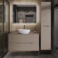Тумба с раковиной Orange Line 100 подвесная, 2 ящика, матовый латте с раковиной B07-420W