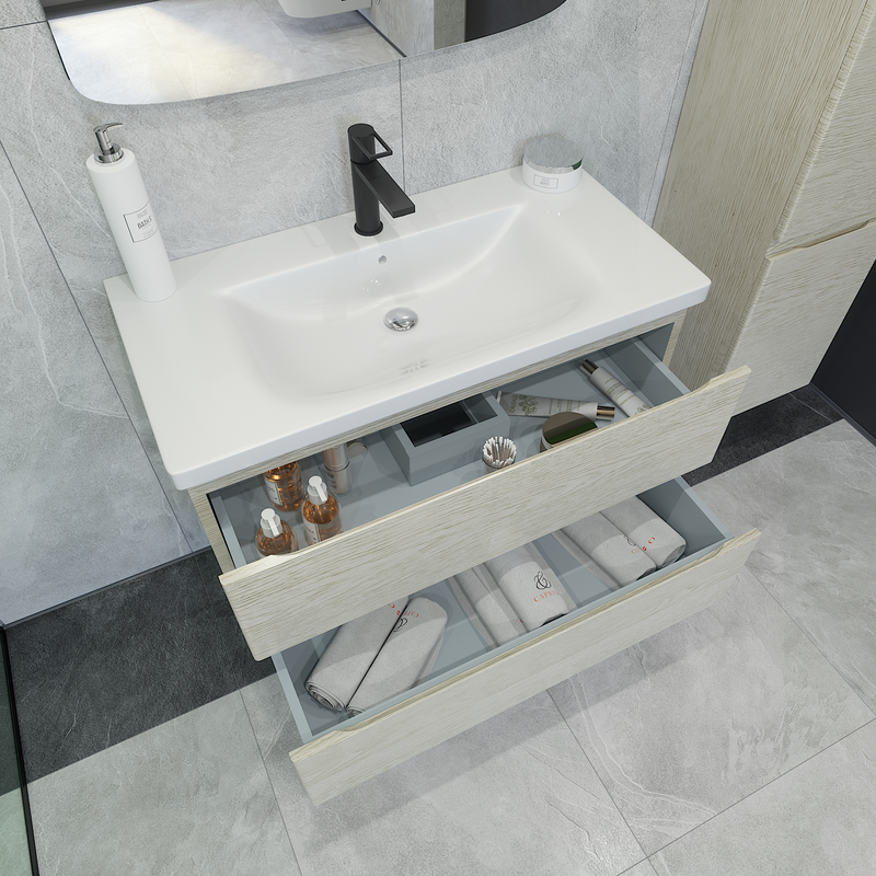 Тумба с раковиной Caprigo Forte 90 подвесная, беленый дуб