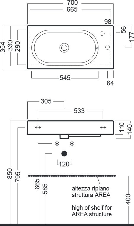 Мебельная раковина Hatria Area Y0W901 70x35 см