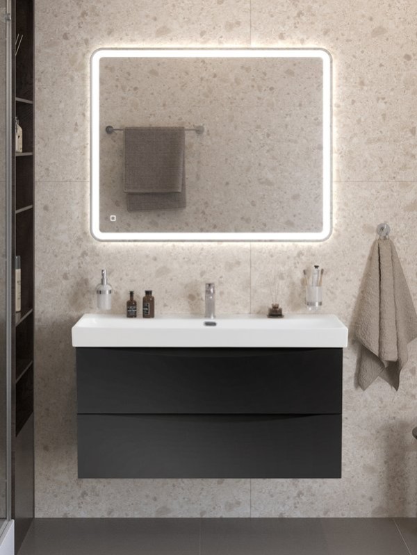 Мебель для ванной комнаты BelBagno Marino-cer-n 100 подвесная, nero lucido, раковина BB-8078-100