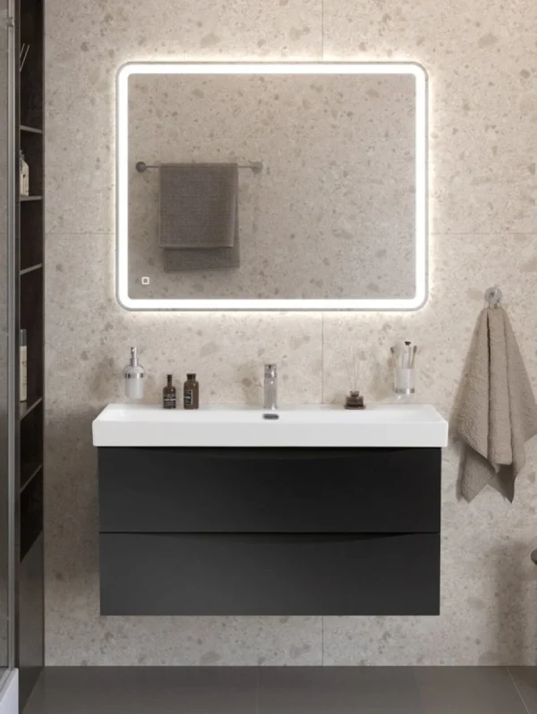 Мебель для ванной комнаты BelBagno Marino-cer-n 100 подвесная, nero lucido, раковина BB-8078-100