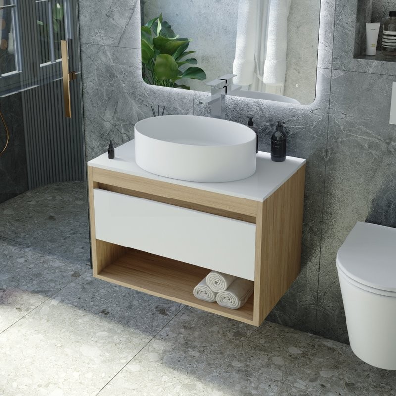 Тумба с раковиной Teymi Ritta 65 дуб эврика, матовая белая, раковина Lori 50