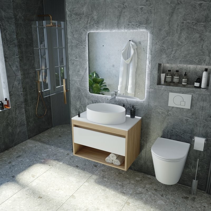 Тумба с раковиной Teymi Ritta 65 дуб эврика, матовая белая, раковина Lori 50