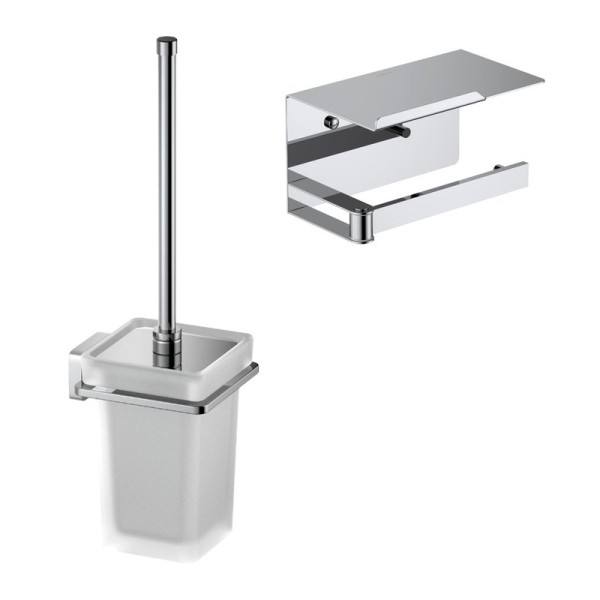 Набор Держатель AQUATEK Либра AQ4929CR с полкой для телефона, хром + Ершик AQ4310CR хром