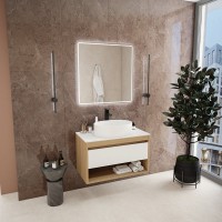 Тумба с раковиной Teymi Ritta 85 дуб эврика, матовая белая, раковина Lori 50