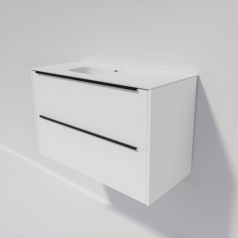 Тумба с раковиной La Fenice Tesoro 100 платиновый белый, раковина-столешница Slim Line 100 см