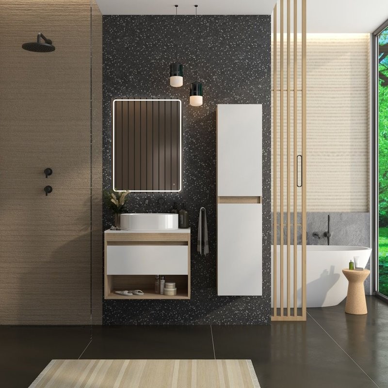 Тумба подвесная Teymi Ritta 65, ящик с доводчиком, цвет дуб эврика/белый матовый T60520