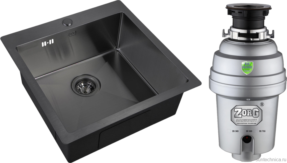 Комплект Мойка Zorg Inox PVD 5151 grafit + Измельчитель Inox D
