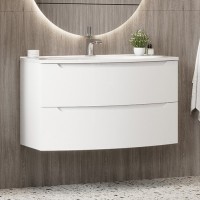 Тумба с раковиной Belux Ганновер 110 подвесная, белая глянцевая, 2 ящика