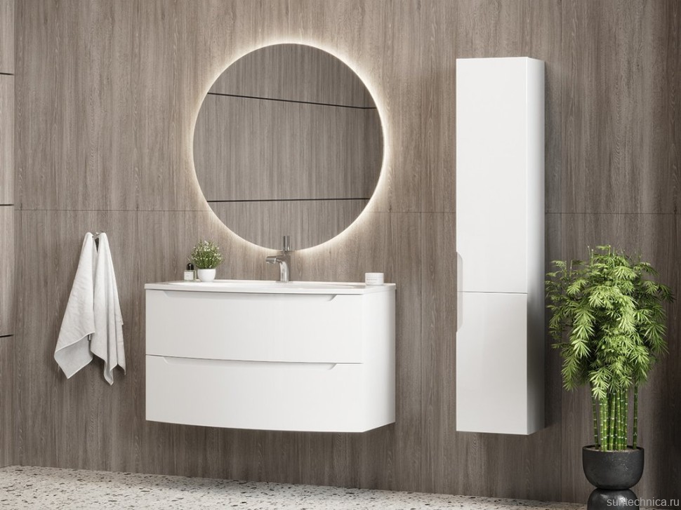 Тумба с раковиной Belux Ганновер 110 подвесная, белая глянцевая, 2 ящика