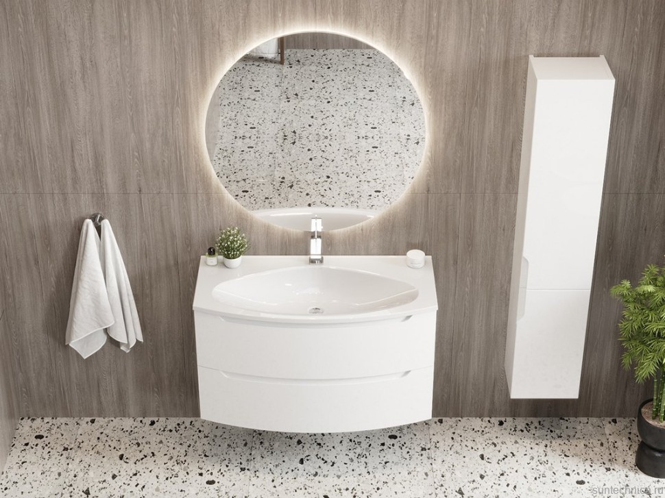 Тумба с раковиной Belux Ганновер 110 подвесная, белая глянцевая, 2 ящика