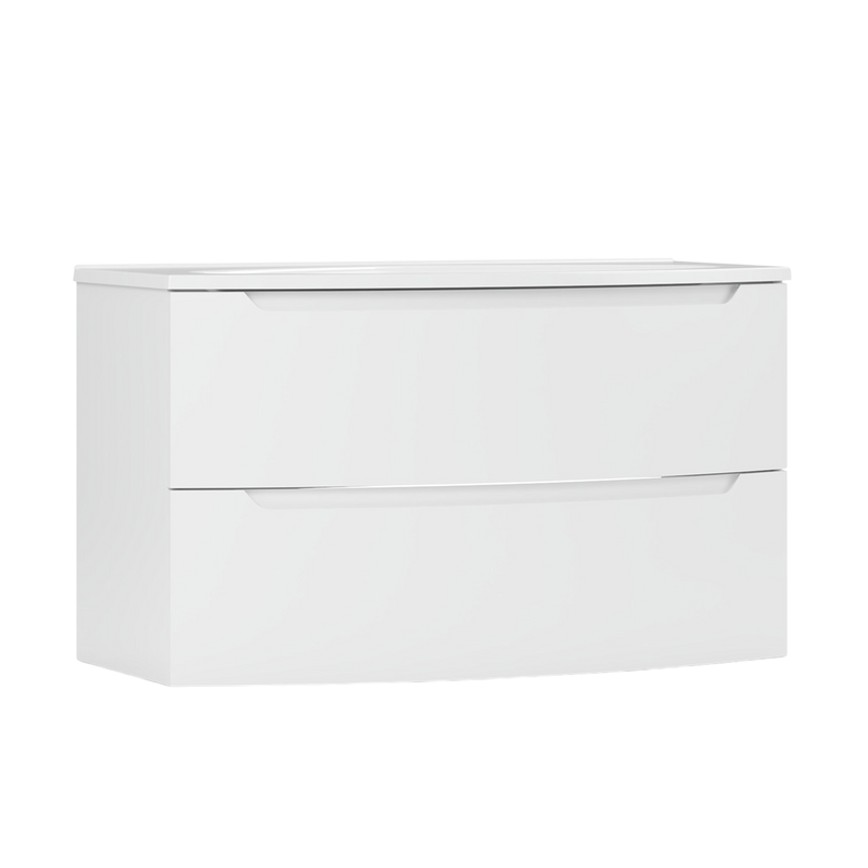 Тумба с раковиной Belux Ганновер 110 подвесная, белая глянцевая, 2 ящика