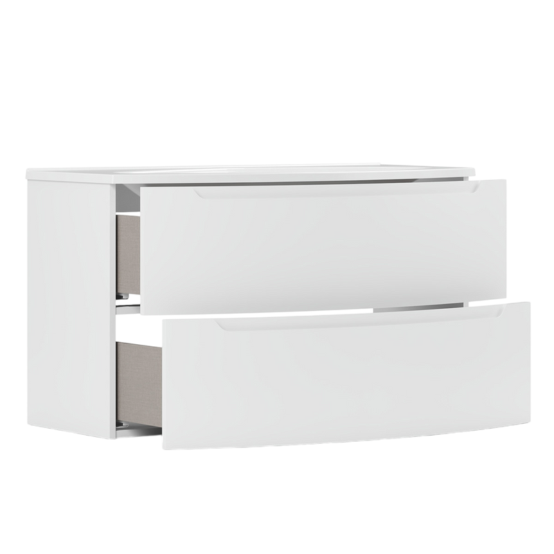 Тумба с раковиной Belux Ганновер 110 подвесная, белая глянцевая, 2 ящика