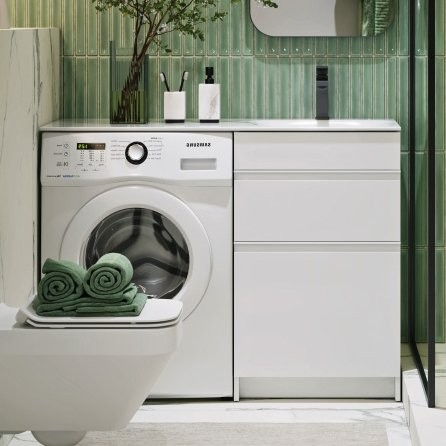 Тумба с раковиной Aqwella Duet 53 R напольная, под стиральную машину, белая