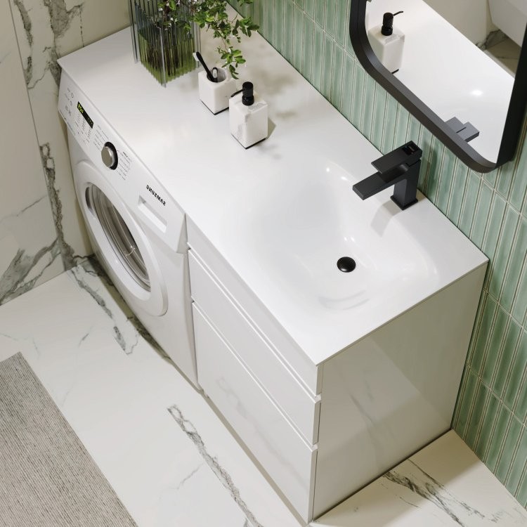 Тумба с раковиной Aqwella Duet 53 R напольная, под стиральную машину, белая