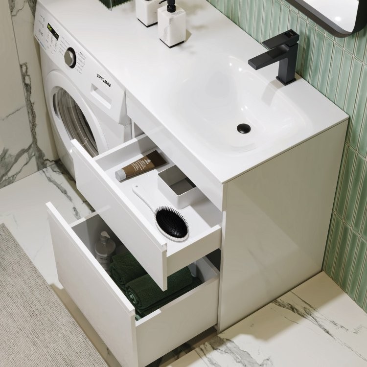 Тумба с раковиной Aqwella Duet 53 R напольная, под стиральную машину, белая