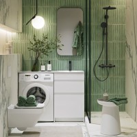 Тумба с раковиной Aqwella Duet 53 R напольная, под стиральную машину, белая