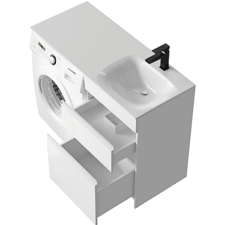 Тумба с раковиной Aqwella Duet 53 R напольная, под стиральную машину, белая