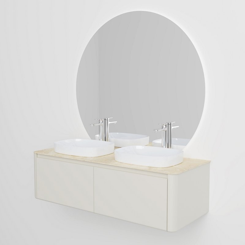 Тумба с раковиной Black&White 140 подвесная, глянцевая бежевая, две раковины