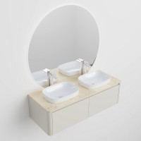 Тумба с раковиной Black&White 140 подвесная, глянцевая бежевая, две раковины