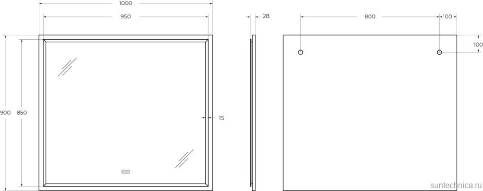 Зеркало Cezares Interni 100x90 с подсветкой, с антизапотевателем, белое