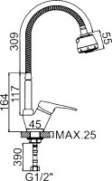 Смеситель для кухни D-lin D150302-T с гибким изливом, хром