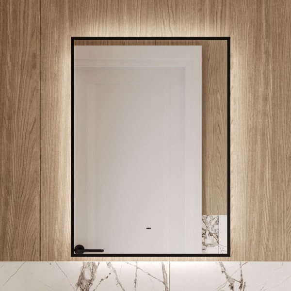 Зеркало DIWO Элиста 50 черное, с подсветкой светодиодной, прямоугольное, настенное, российское