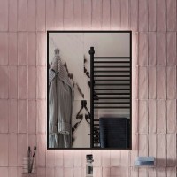 Зеркало DIWO Элиста 50 черное, с подсветкой светодиодной, прямоугольное, настенное, российское