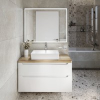 Тумба с раковиной STWORKI Берген 100 белая со светлой столешницей, раковина Bocchi Vessel 1172-061-0125