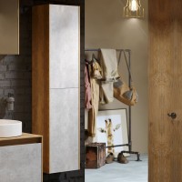 Шкаф пенал для ванной Aqwella 5 stars Mobi 35 дуб балтийский, бетон светлый