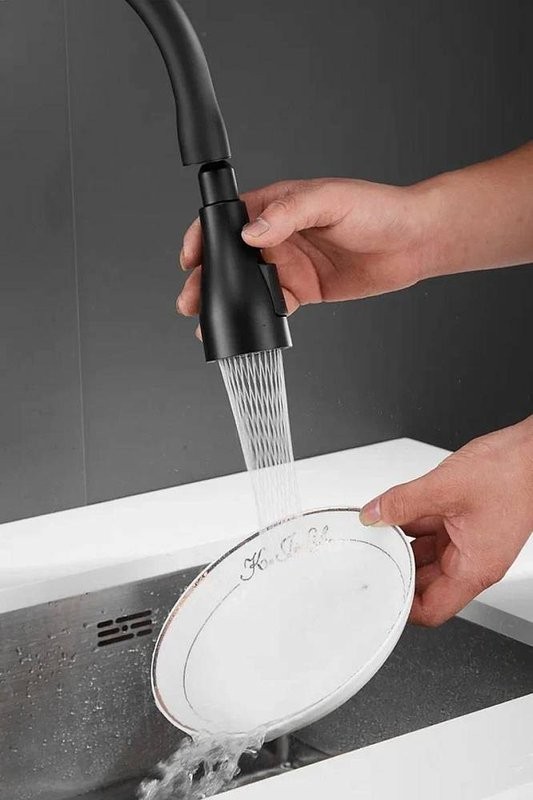 Смеситель для кухни Shevanik S163H с выдвижным изливом, черный
