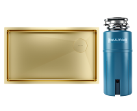 Комплект Мойка Paulmark Next-Skew PM887444-BG брашированное золото + Измельчитель Intenso