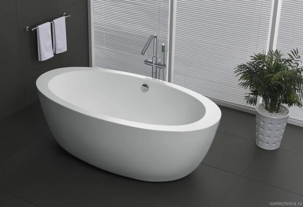Акриловая ванна BelBagno BB67-1700 170x90 см, отдельностоящая, белая, овальная, с каркасом, со сливом-переливом