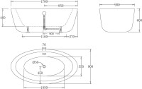 Акриловая ванна BelBagno BB67-1700 170x90 см, отдельностоящая, белая, овальная, с каркасом, со сливом-переливом