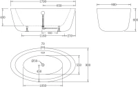 Акриловая ванна BelBagno BB67-1700 170x90 см, отдельностоящая, белая, овальная, с каркасом, со сливом-переливом
