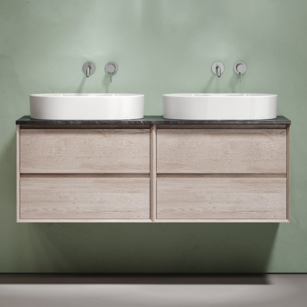 Тумба с раковиной Sancos Marmi 2.0 140 дуб галифакс натуральный, столешница черный мрамор TT140A1, раковина CN6048