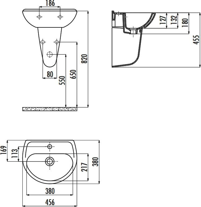 Раковина подвесная Creavit Oval TP145-00CB00E-0000 46 глянцевая белая