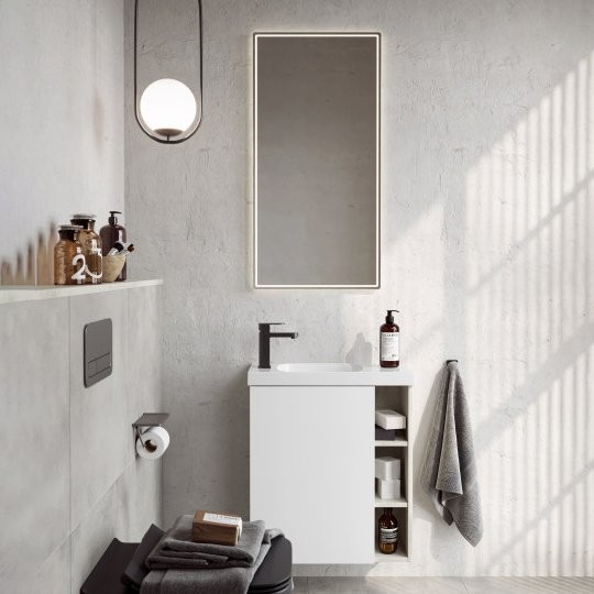 Мебель для ванной комнаты Aqwella Alba 60 L, подвесная, светлый камень, матовая белая