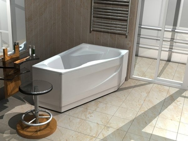 Акриловая ванна AQUATEK Медея MED180-0000038 R 170x95 см, угловая, правая, пристенная, белая, асимметричная, вклеенный каркас, с экраном, со сливом-переливом