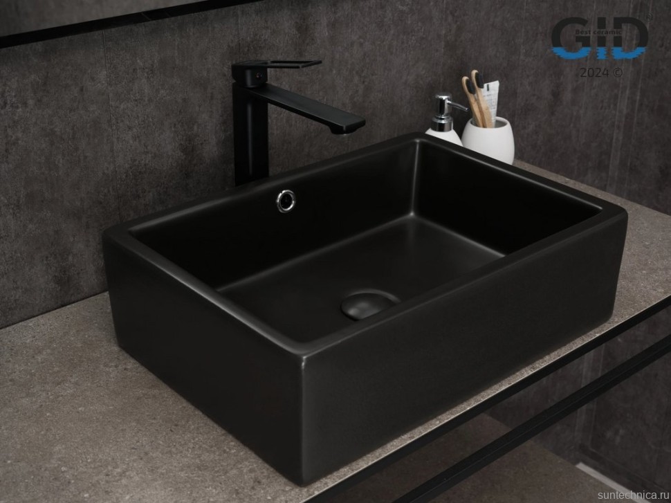 Накладная раковина GID Geometrico N9129bg 50 черный графит, прямоугольная, фаянс