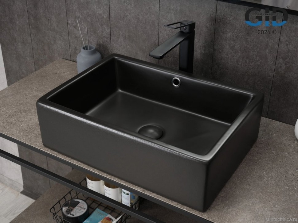 Накладная раковина GID Geometrico N9129bg 50 черный графит, прямоугольная, фаянс