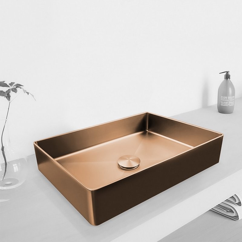 Накладная раковина AltroBagno Astro 001019 RaSp 51 матовая медь, прямоугольная, нержавеющая сталь