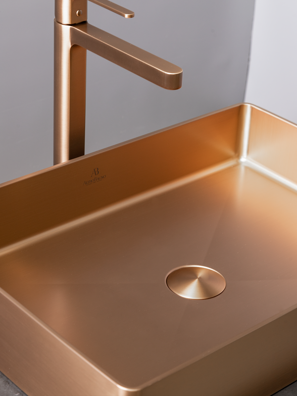 Накладная раковина AltroBagno Astro 001019 RaSp 51 матовая медь, прямоугольная, нержавеющая сталь