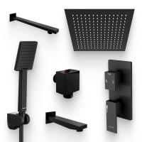Душевой комплект Смеситель Wasserkraft Abens 2071 С ВНУТРЕННЕЙ ЧАСТЬЮ + Гарнитур Swedbe Hermes 5136B черный матовый + Подключение Glan A178 + Душ A162 + Кронштейн A219 + Излив A220 для ванны