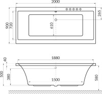 Акриловая ванна Excellent Pryzmat WAEX.PRY20.SMART 200x90 см, встраиваемая, с гидромассажем, белая, с каркасом, со сливом-переливом