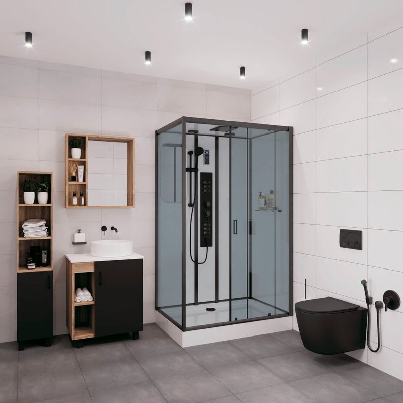 Душевая кабина Niagara Premium NG-6912-01GQR BLACK 120х80х210 правая, черная, с низким поддоном
