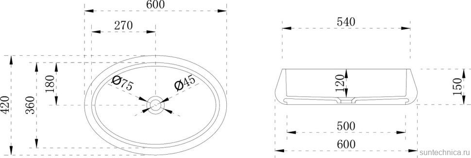Накладная раковина Abber Stein AS2605 60 матовая белая, овальная, искусственный камень