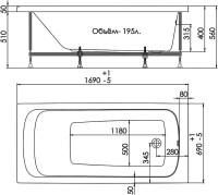 Акриловая ванна 1ACReal Стандарт Гамма 170x70 см, пристенная, белая, на ножках