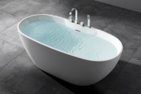 Акриловая ванна Art&Max AM-605-1700-790 170x80 см, отдельностоящая, белая, овальная, с каркасом, со сливом-переливом